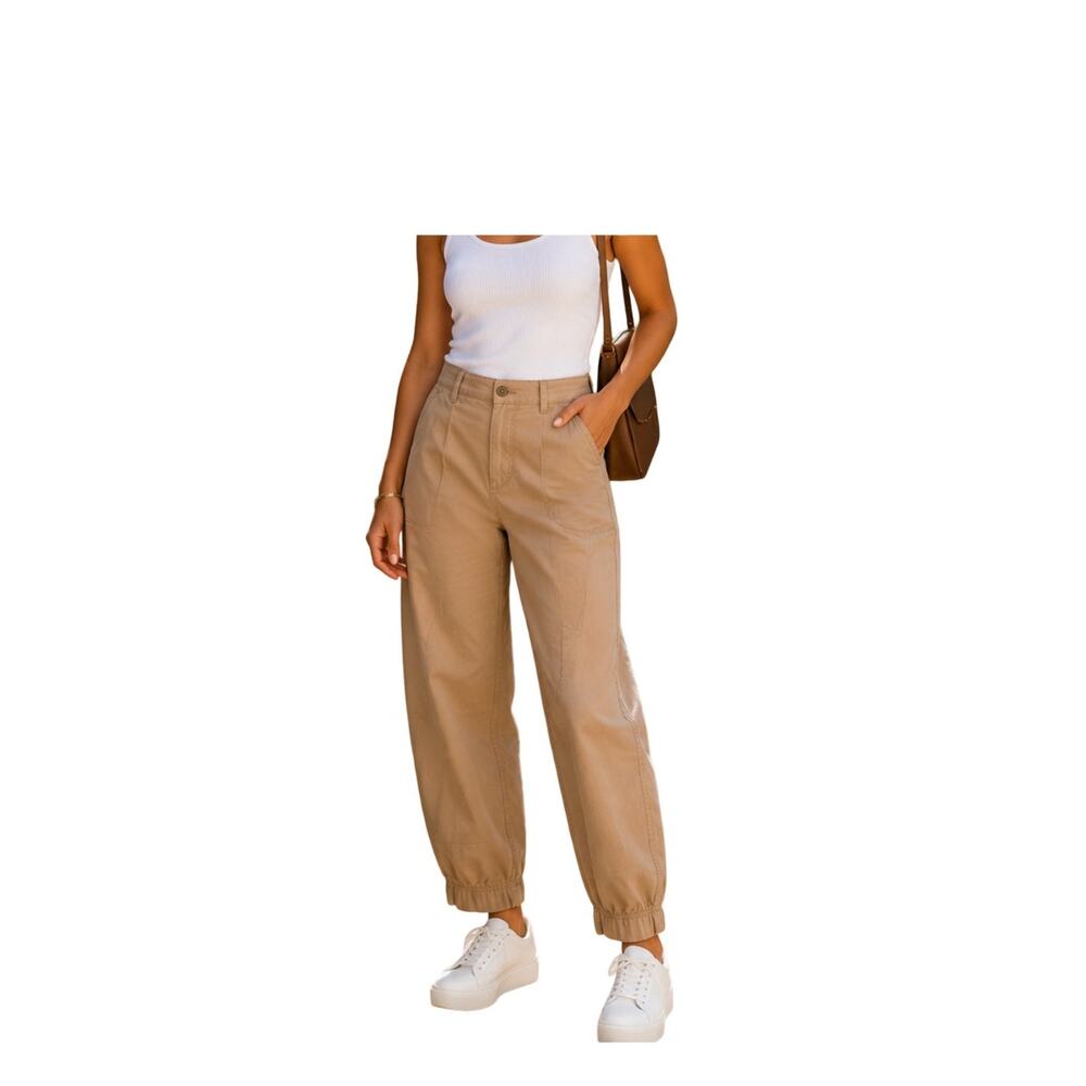 Theory Pants Womens Size 4 Tan Barrel Leg Cotton Twill Pockets High Rise Casual